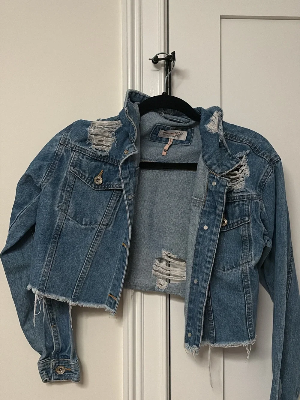 Distressed Blue Denim Cropped Jacket